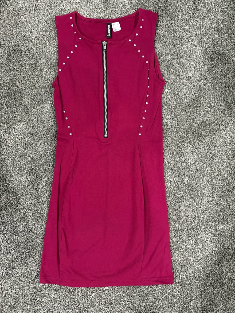 H&M Fuchsia Sleeveless Zip-Front Sheath Dress with Stud Detail